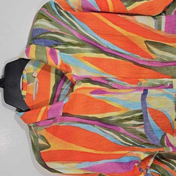 {Soft Surroundings} Peregrine Gauze Shirt Tunic Blouse Abstract Fiery Print - Picture 5 of 13